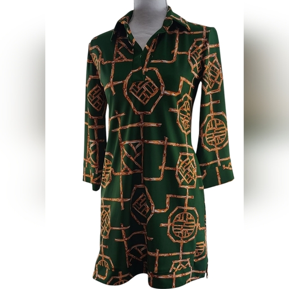 Jude Connally Gold Tan Long Sleeve Notched Collar Shirt Dress - Picture 2 of 11